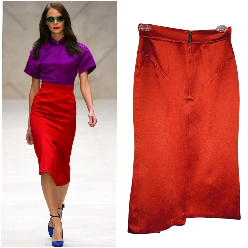 Burberry Prorsum Pencil Skirt Womens XS Waist 25 Burnt Orange Silk Blend